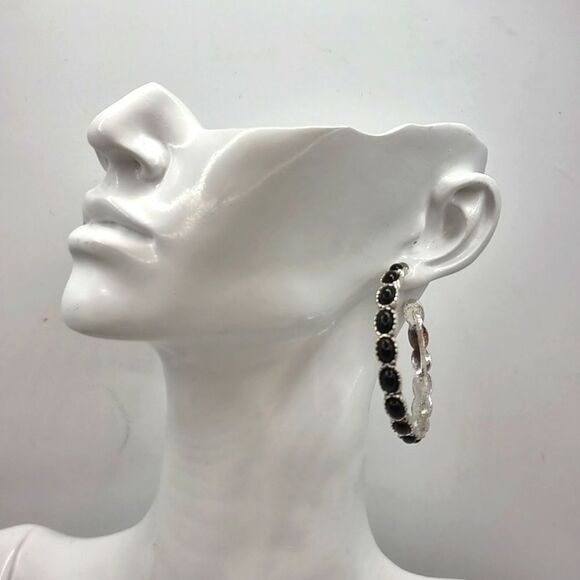 New FREE PEOPLE Buckaroo C shaped hoop black earrings - Picture 1 of 8